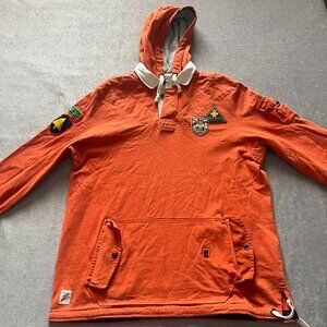 Vintage 90s Polo Ralph Lauren Hoodie Ski Patrol Club Men XL Orange Rugby Faded